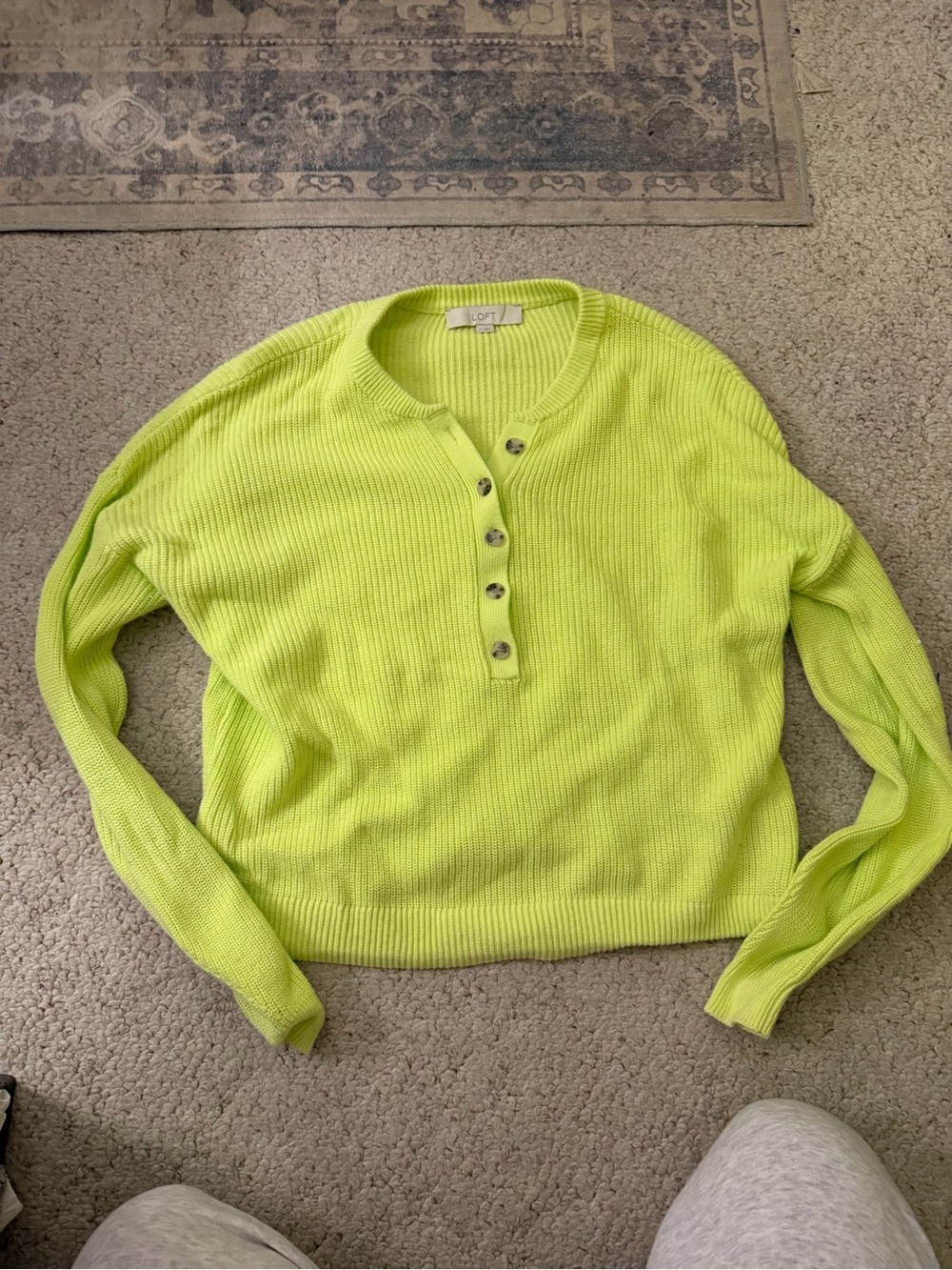 LOFT Bright Lime Ribbed Knit Top - Picture 2 of 5
